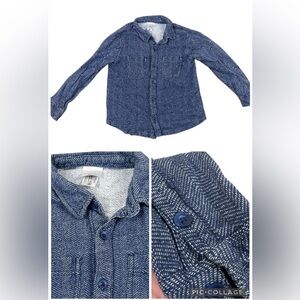 Hanna Andersson Herringbone Blue Button Down Long Sleeve Shirt Kids Boys 5